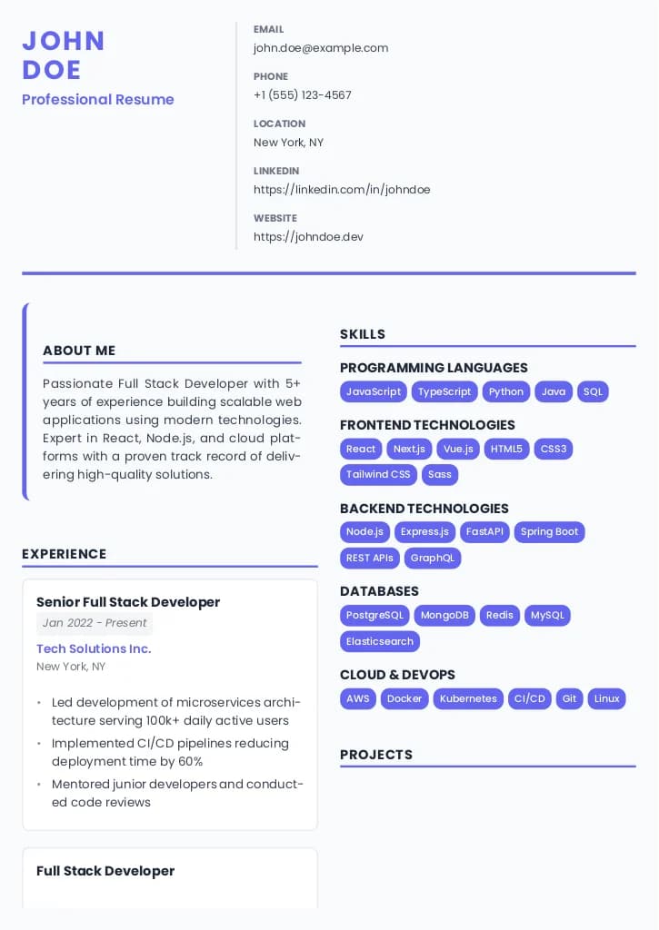 Creative Modern resume template preview