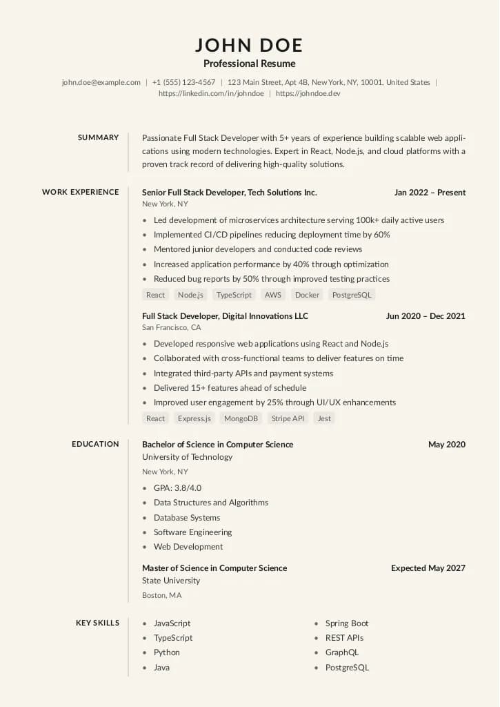 Folio resume template preview