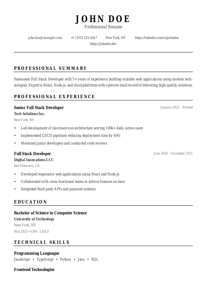 Classic Traditional resume template preview