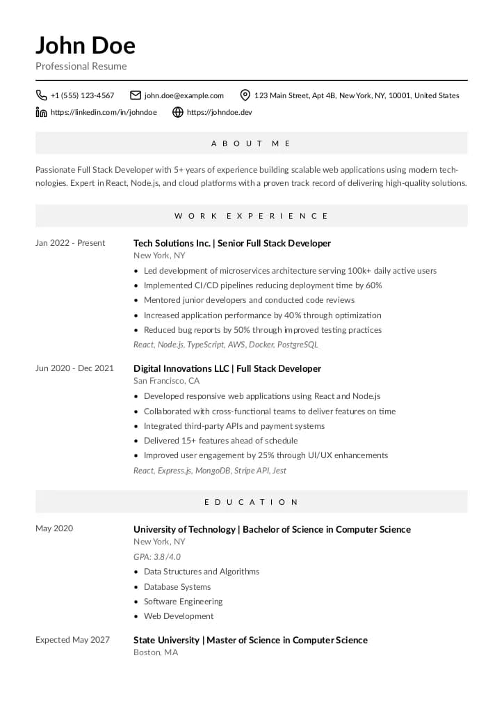 Lumen resume template preview
