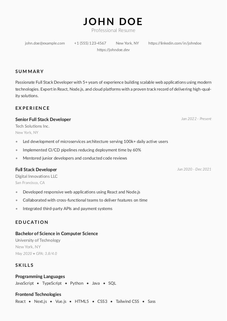 Minimal Clean resume template preview