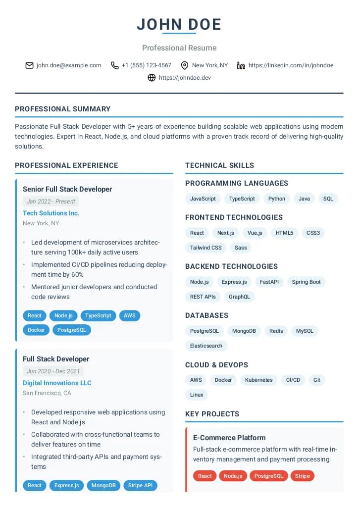 Modern Professional resume template preview